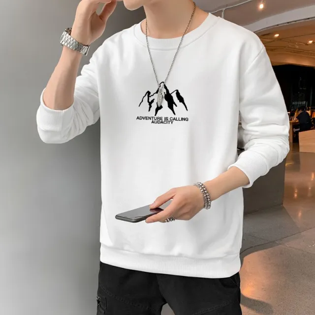 Men's Crew Neck Pullover Sweatshirt Long Sleeve White - Shop at LoveMi