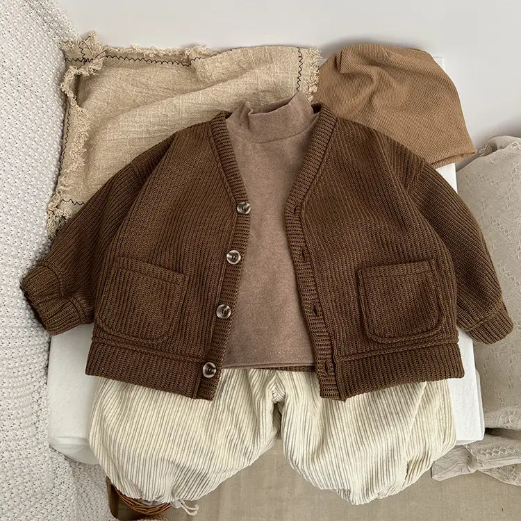 Children's Fleece-lined Thermal Knitting Coat Male And Female Baby V-neck Cardigan Sweater