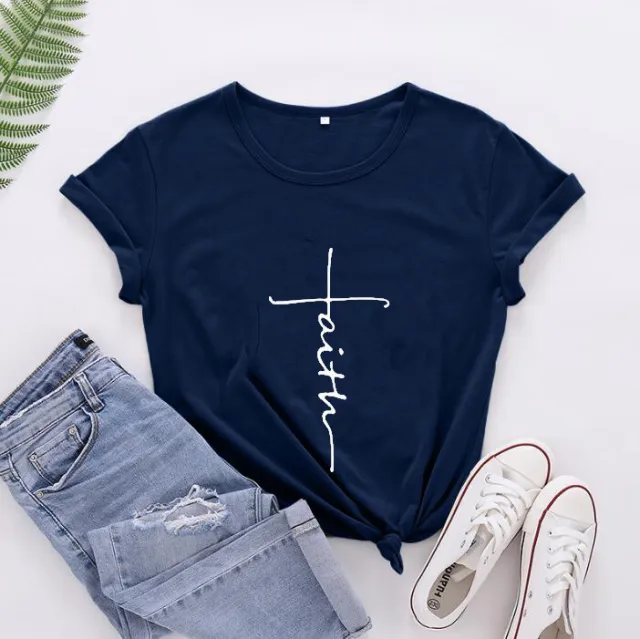 Women's Fashionable English Letter Short Sleeve Top Blue - Shop at LoveMi