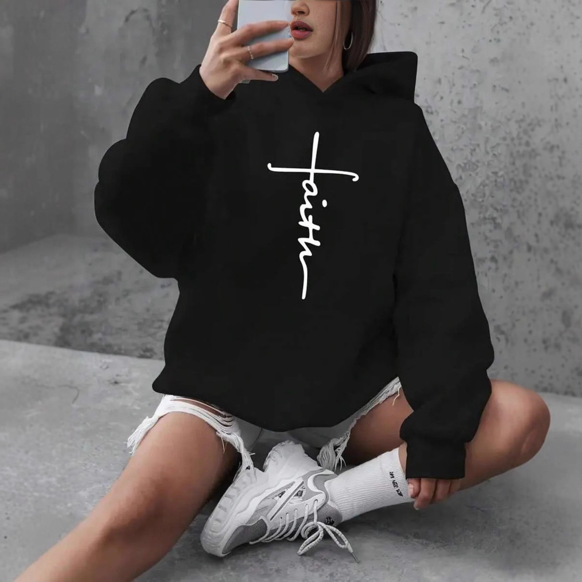 Womens Hoodie With American Cross Print