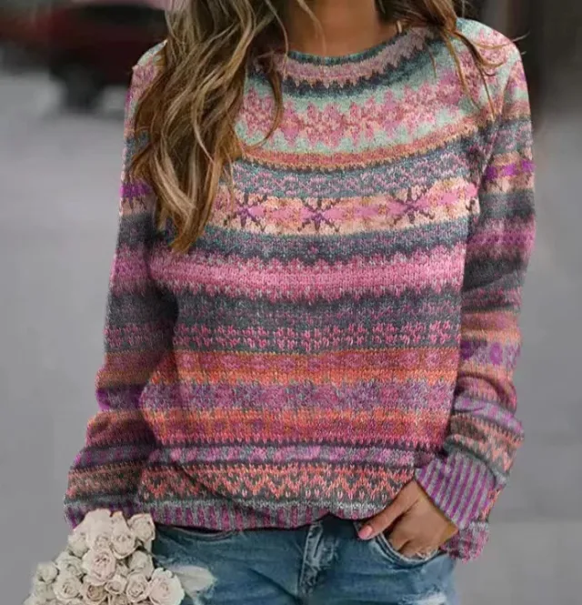 3D Printed Women's Sweater Pattern Pullover Sweater Casual Loose Long Sleeve Knitted Top Ac2002 - Shop at LoveMi