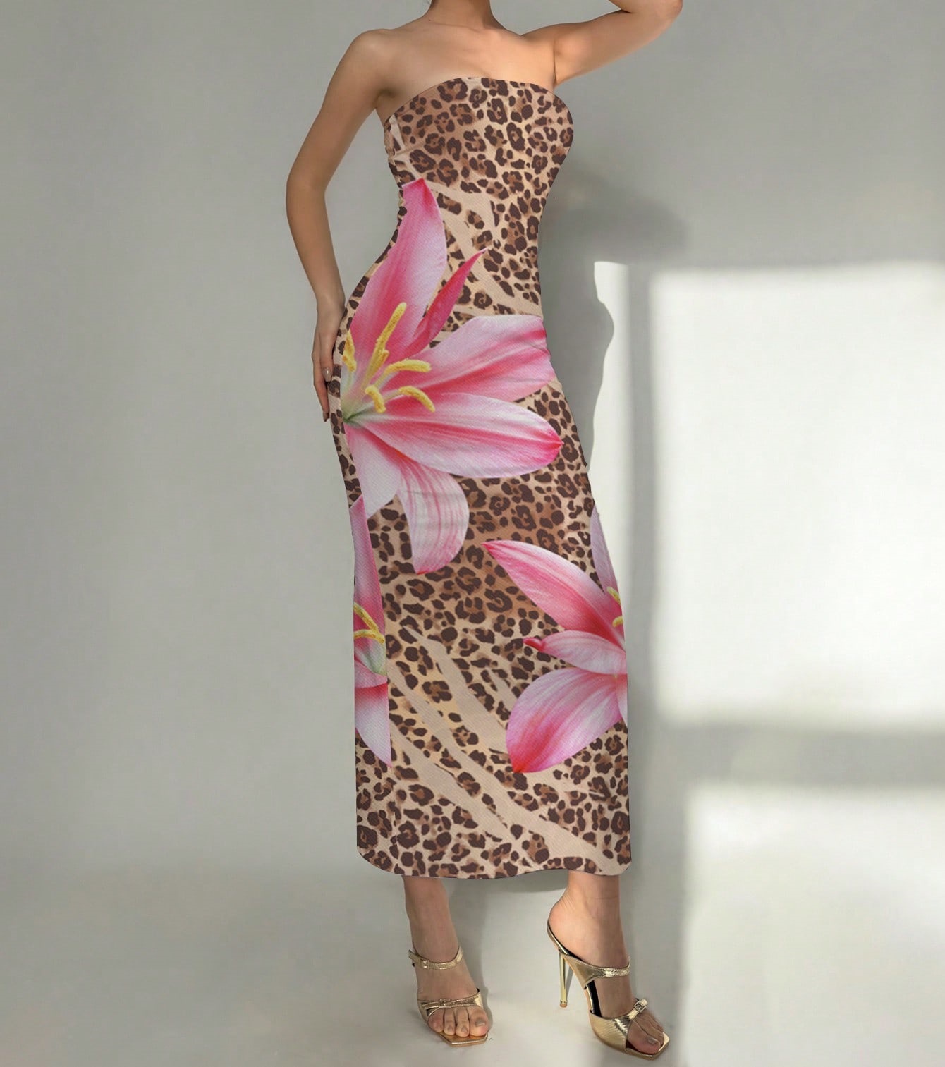 New Women's Slim-fit Contrast Colors Floral Print Dress - Image 16