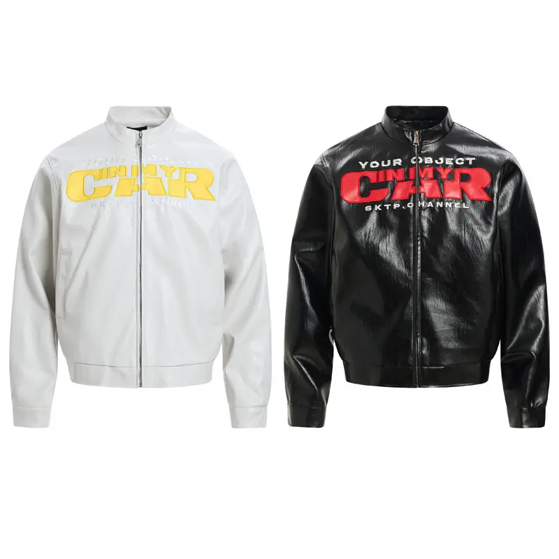American Street Motorcycle Style Letter Patchwork PU
