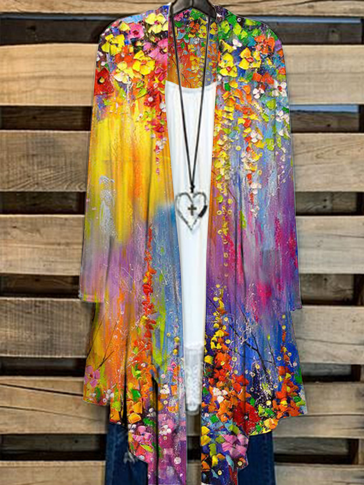 Simple Cardigan Plus Size Women's Printed Coat Top