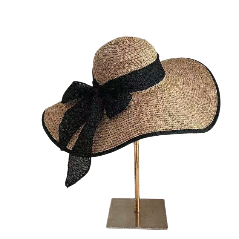 French-style Bow Straw Hat For Women Summer Sun Protection With A Wide Brim