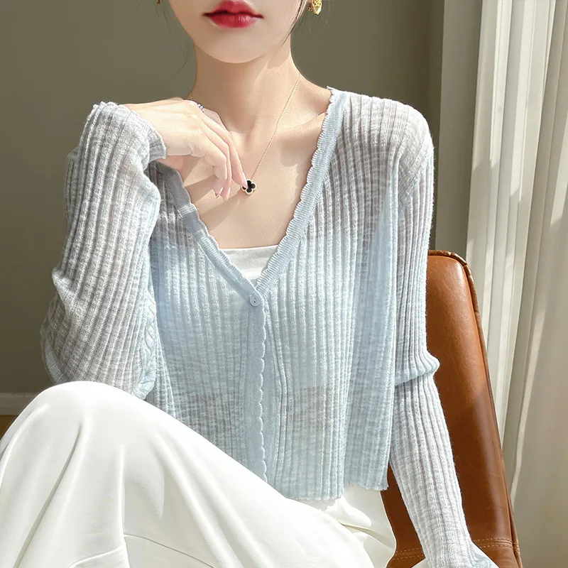 Women's Thin Coat Summer With Suspenders Outerwear Cover-up - Blue