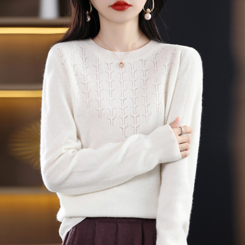 New Round Neck Bottoming Shirt Pullover Women's Sweater White - Shop at LoveMi