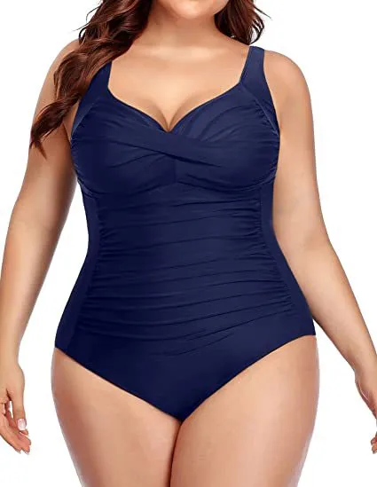 Women's Plus Size One piece Swimsuit Navy Blue - Shop at LoveMi