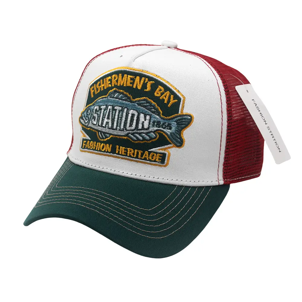 Retro Fisherman Embroidered Mesh Baseball Cap Outdoor Casual Snapback Hat