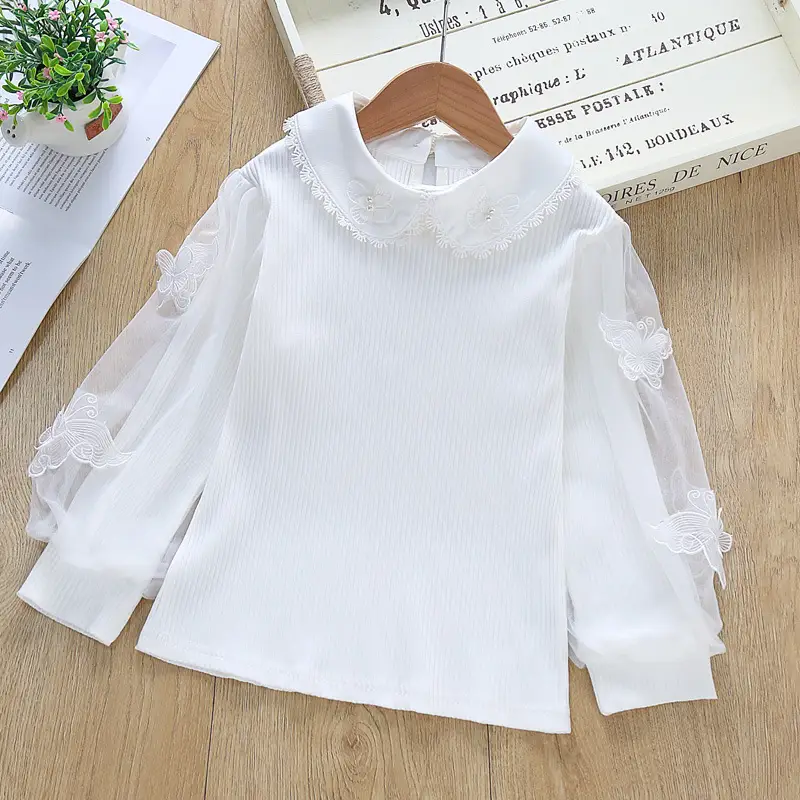 Girls' Peter Pan Collar Bottoming Shirt Autumn Long-sleeved Cotton White Top