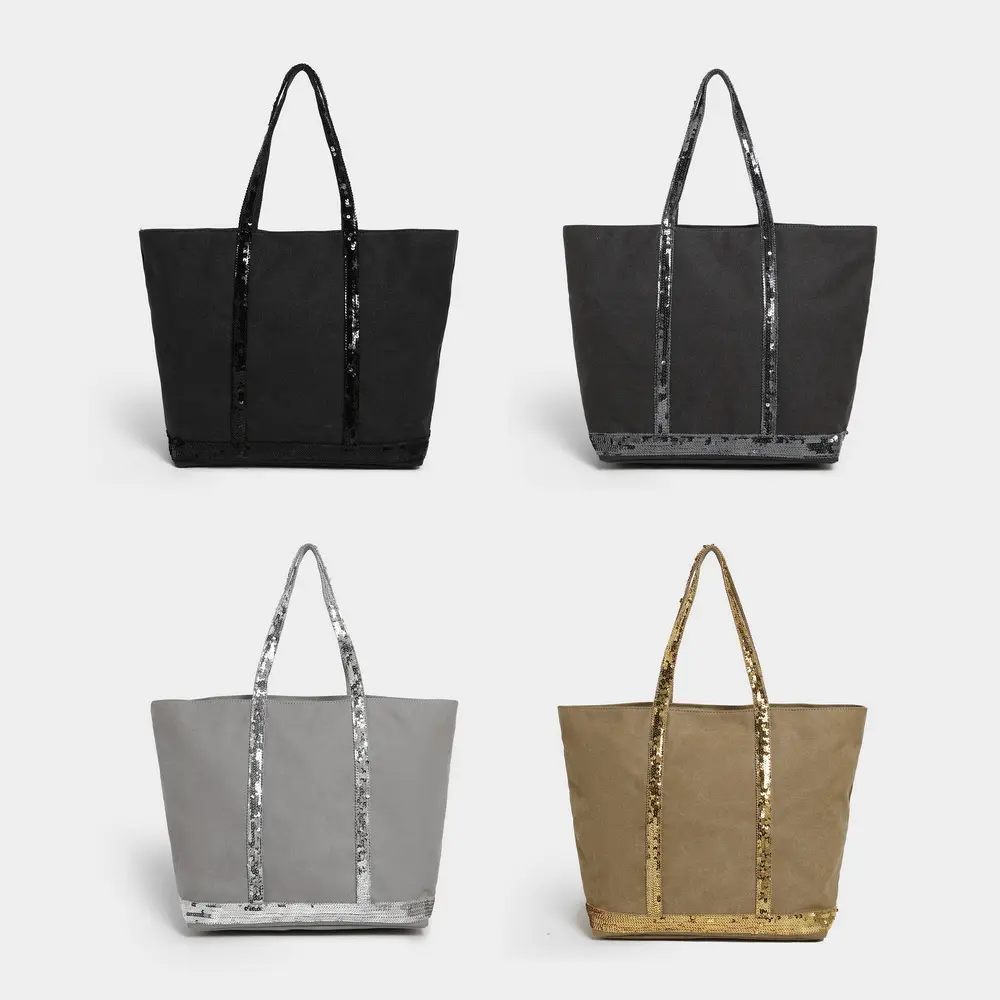 Canvas Tote Bag With Sequins Large Capacity