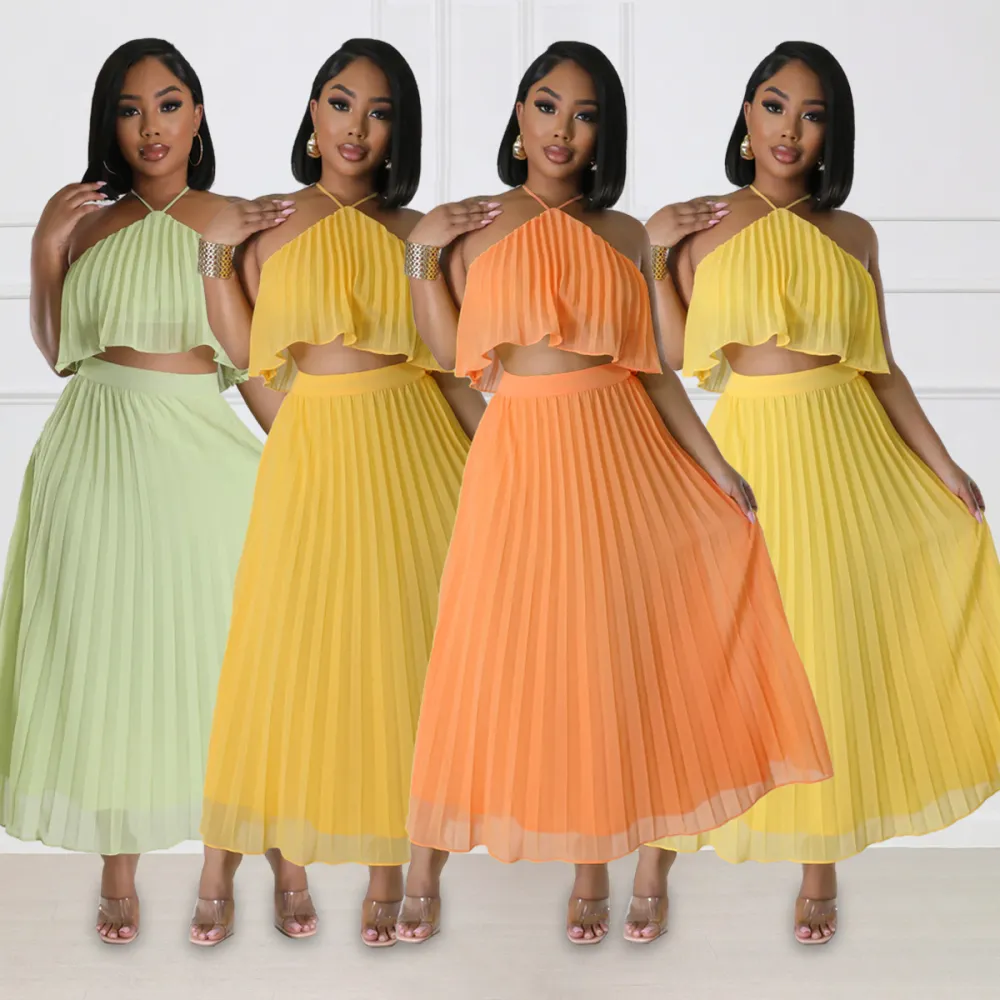 Backless Halter Vest Long Skirt Two-piece Set