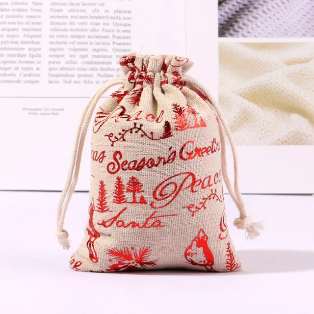 Cotton And Linen Bronzing Gift Bag Christmas Drawstring Bag Red Peace Bird 10X14Cm - Shop at LoveMi