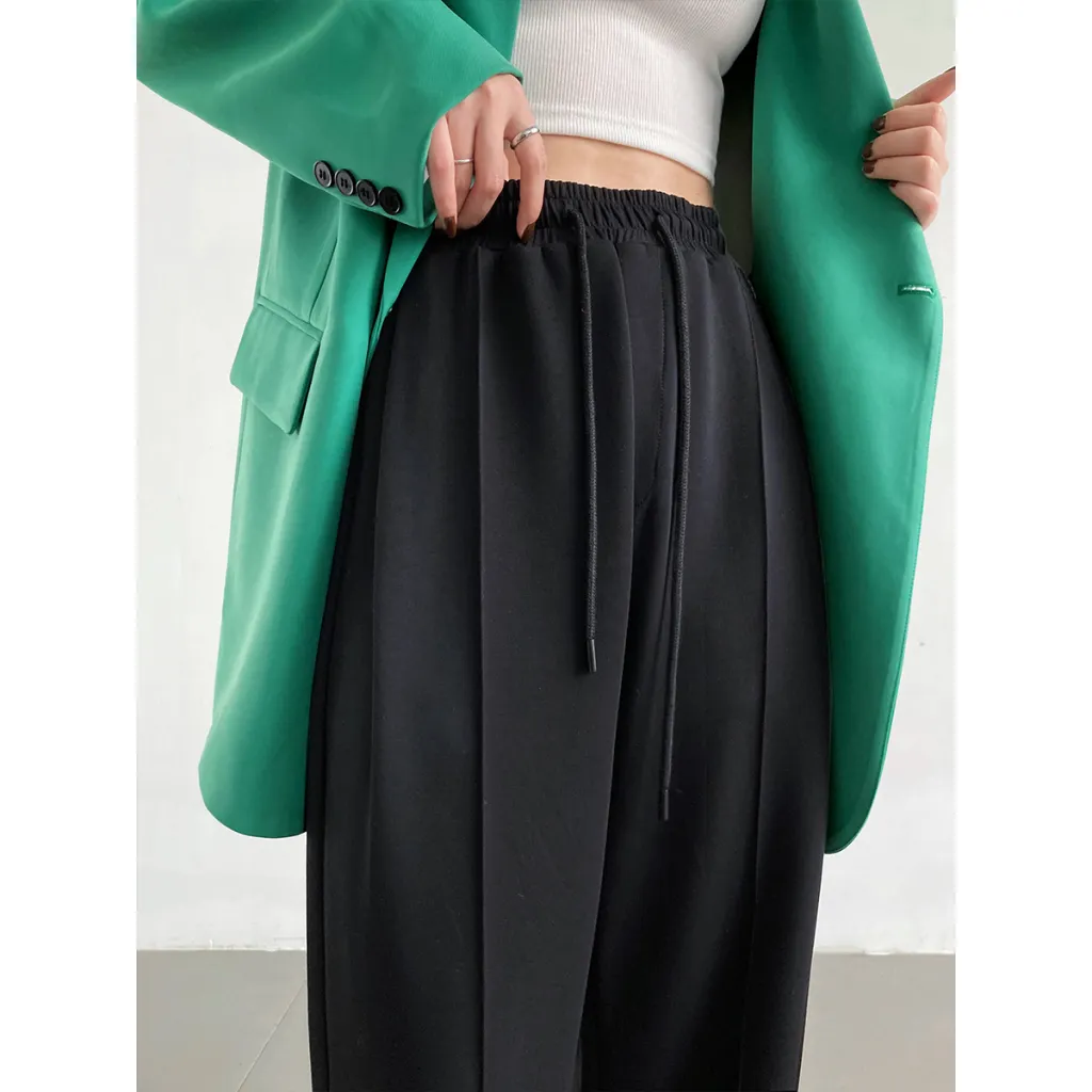 Soft Glutinous Air Layer Sports Trousers Women Loose Casual Elastic Waist - Black