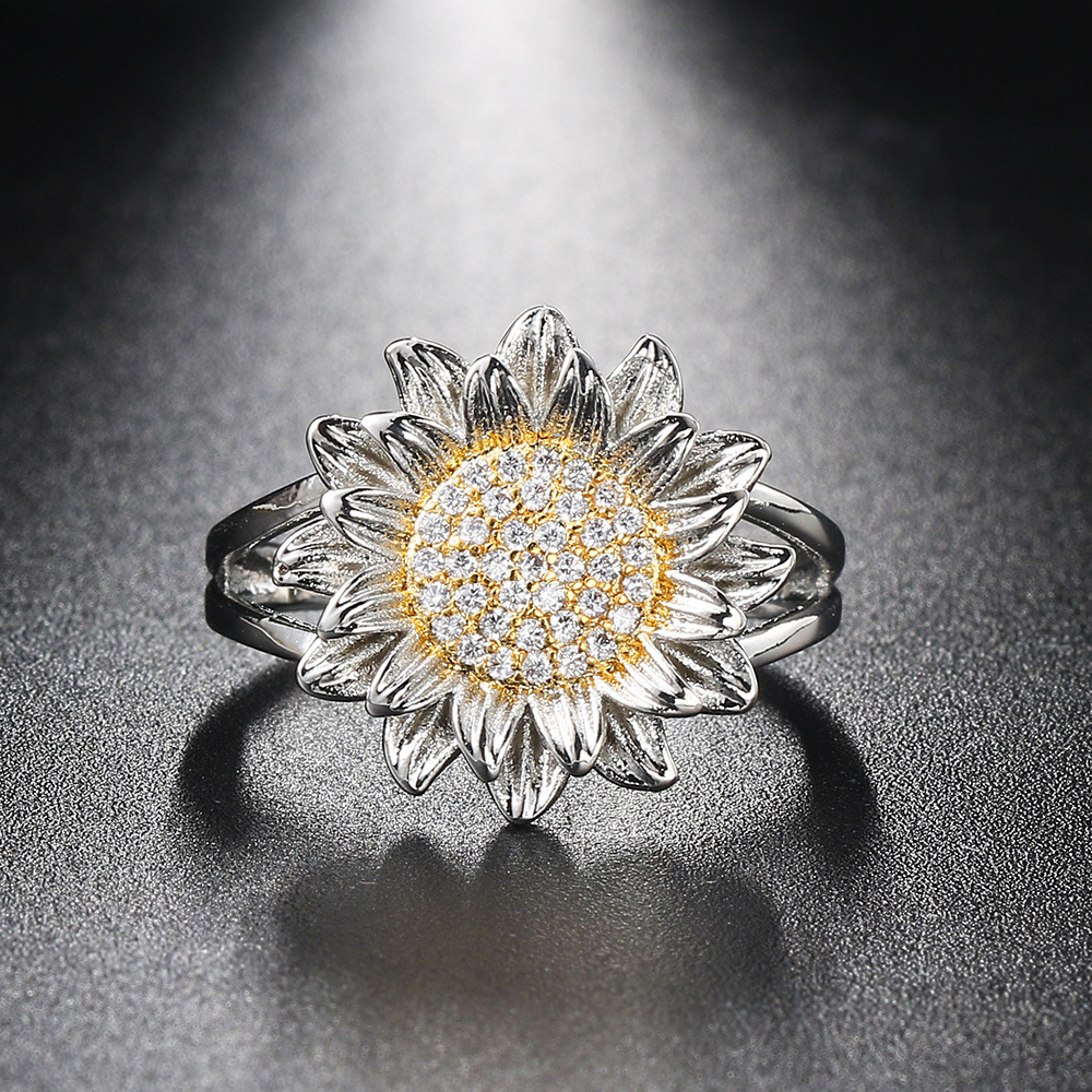Sunflower Micro-inlaid Zircon Ring Female