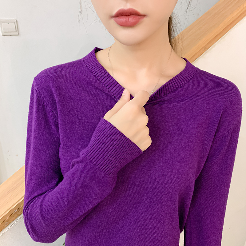 Womens Long-sleeve Knitted Pullover With A Crew Neck Lightweight Sweater Top