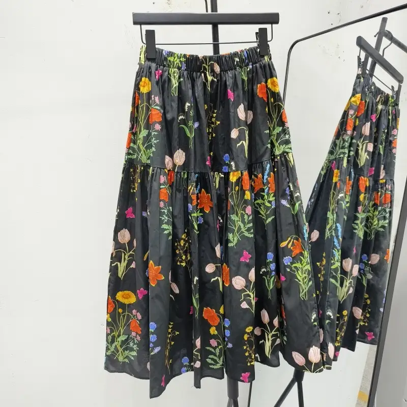 Mid-Length High-Waisted Youthful All-Match A-Line Floral Skirt