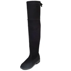 Women's Flat Elastic Overknee Long Boot Boots - Black - View 1
