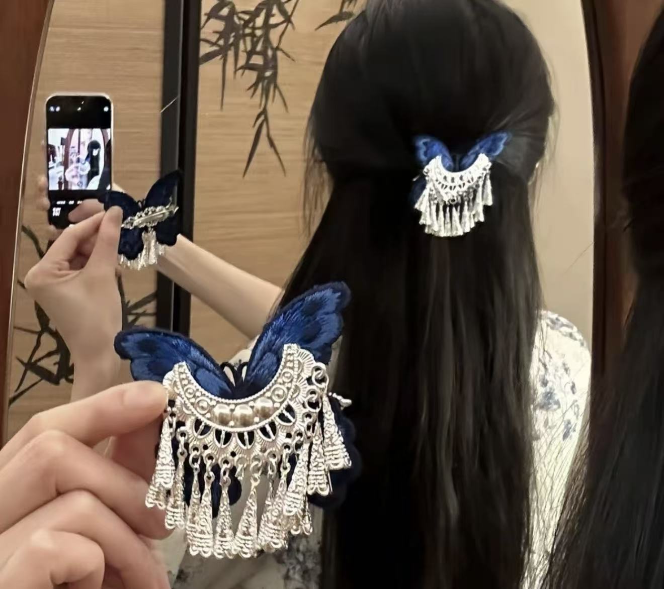 Vintage Blue Tassel Hair Clip
