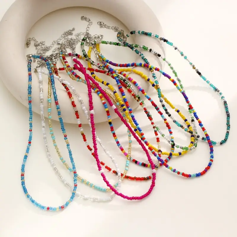 New Dopamine Candy-colored Rice-bead Necklace