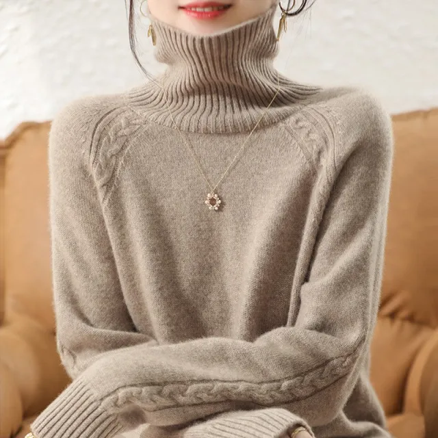 Women's Turtleneck Pullover Japanese Style Light Camel - Shop at LoveMi