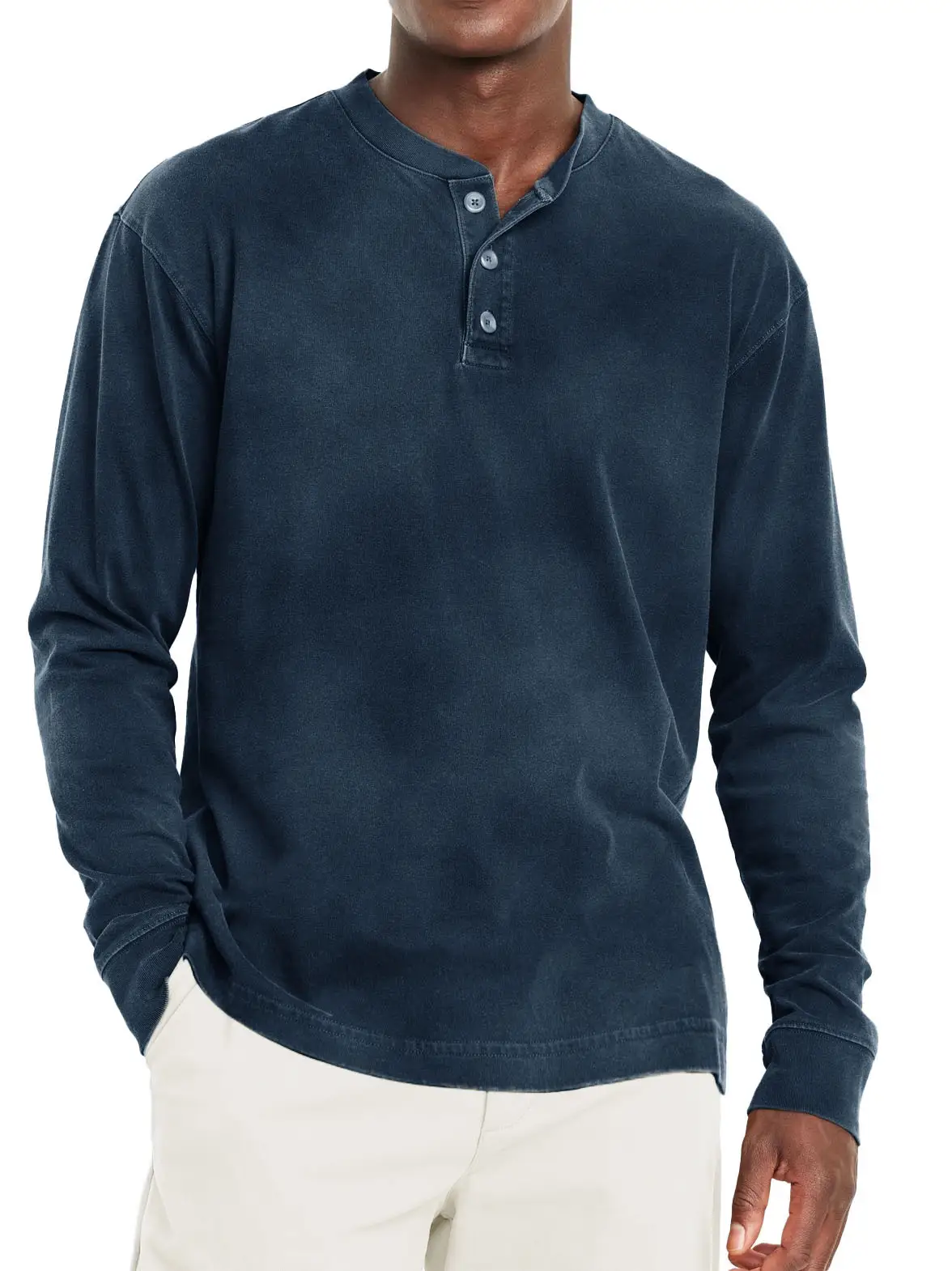 Digital Printing Two-color Henley Shirt 7-button Men's Casual Long Sleeve