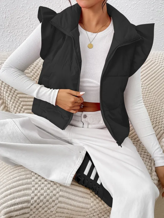 Fashion Slim Sleeveless Stand up Collar Thermal Waistcoat Cotton padded Coat Black - Shop at LoveMi