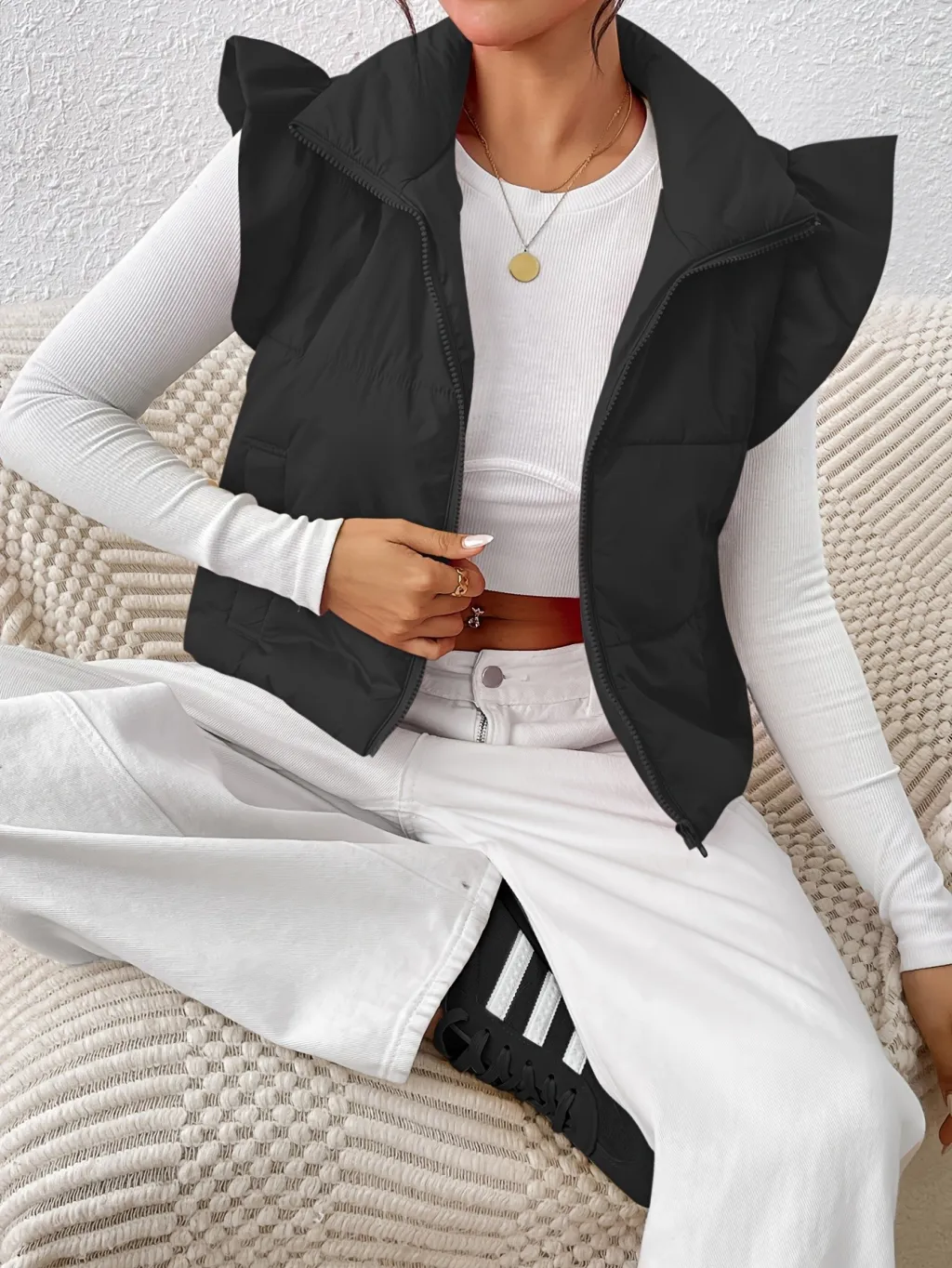 Fashion Slim Sleeveless Stand-up Collar Thermal Waistcoat Cotton-padded Coat - Black