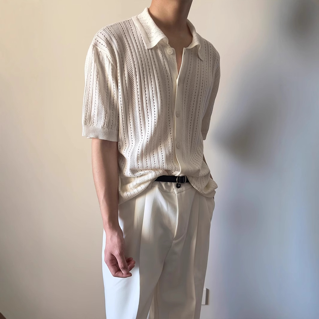 Hollow-out Vintage Lapel Knit Sweater For Men