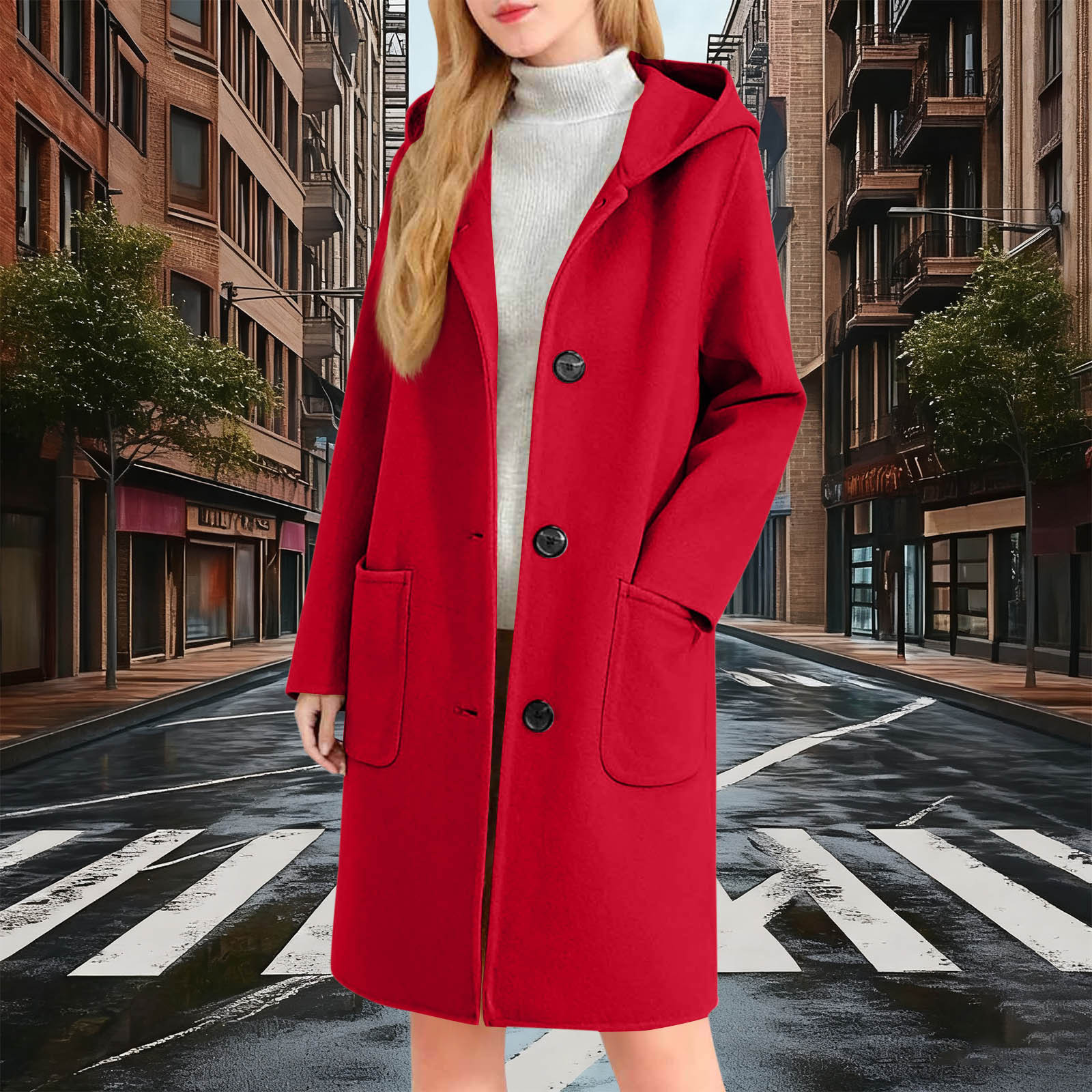Womens Double-Faced Wool Coat With Hood - Image 6