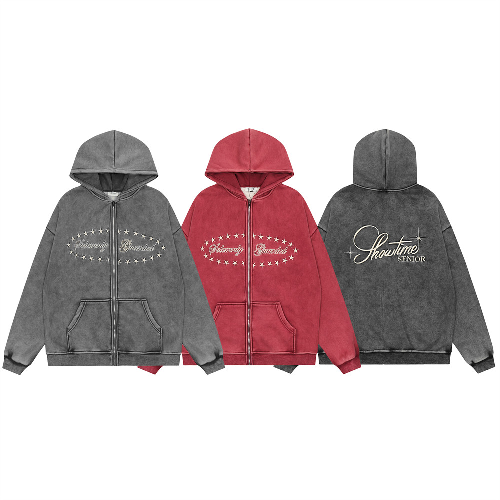 Distressed Washed Hooded Jacket Men's Punk Trendy
