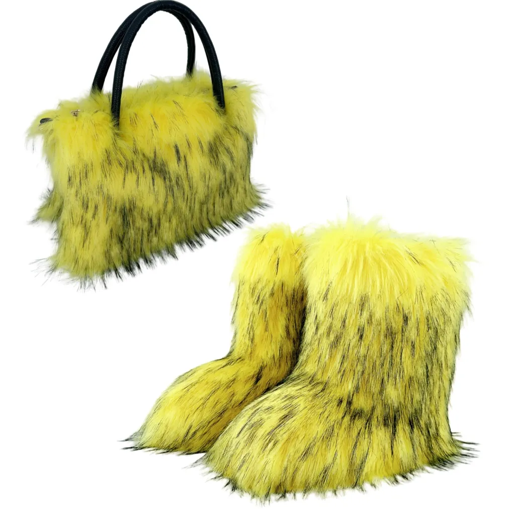 All-match High-texture Raccoon Fur Handbag - Yellow