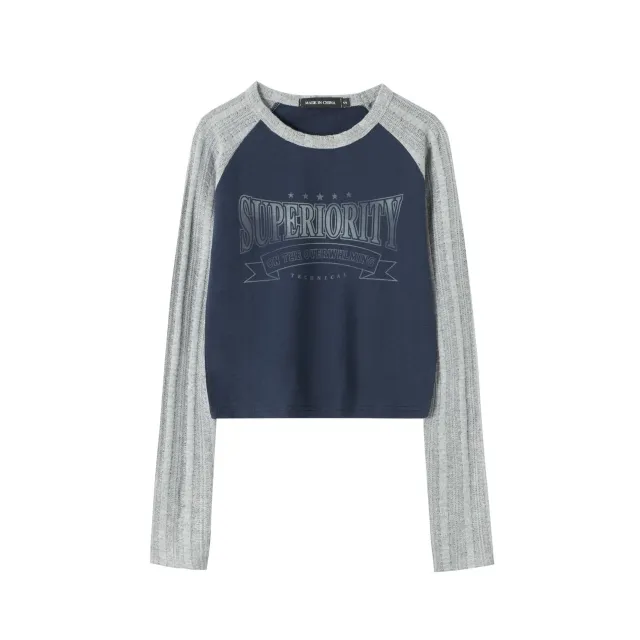 Raglan Sleeve Short Stitching Long Sleeve Top Sapphire Blue - Shop at LoveMi