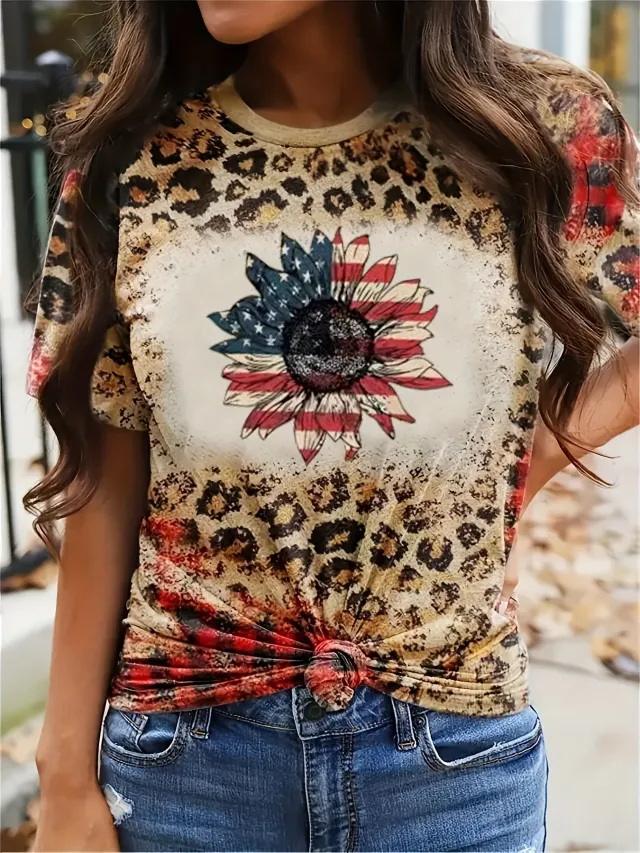 Women's Country Style Printed T shirt Loose Large Size 3D85 - Shop at LoveMi