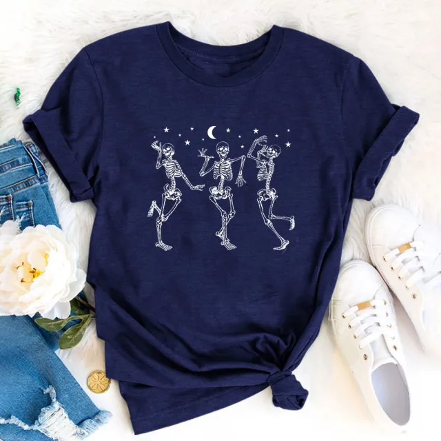 Round Neck Stylish Loose Short Sleeve Navy Blue - Shop at LoveMi