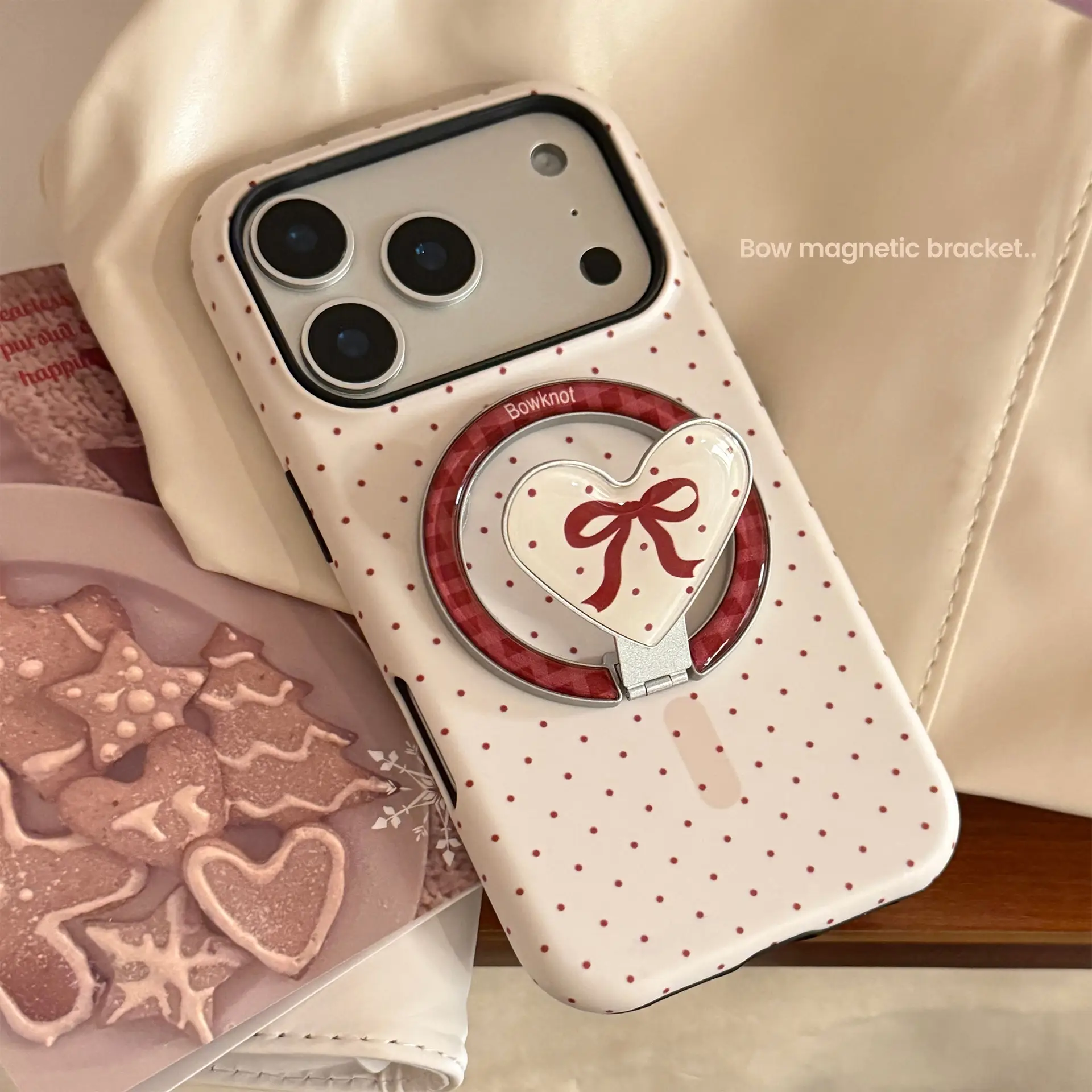 Pearl Bow Magnetic Holder Mobile Phone Case