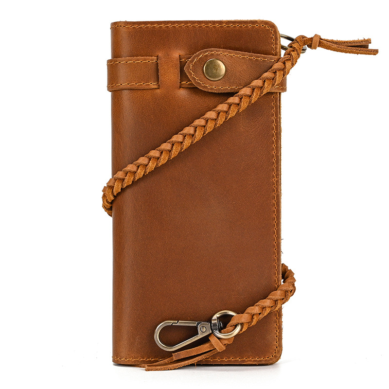 Vintage Crazy Horse Leather Wallet With Chain