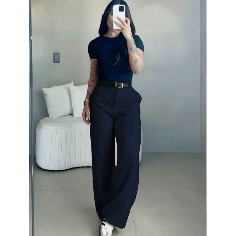 Versatile High-waisted Straight-leg Minimalist Suit Pants
