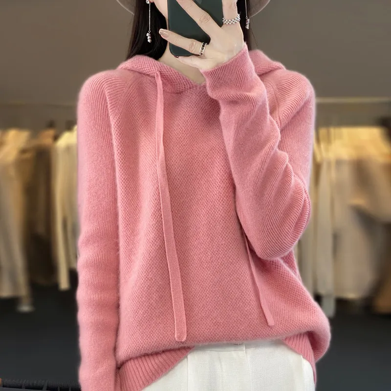 Women's Casual Hooded Sweater - Pink