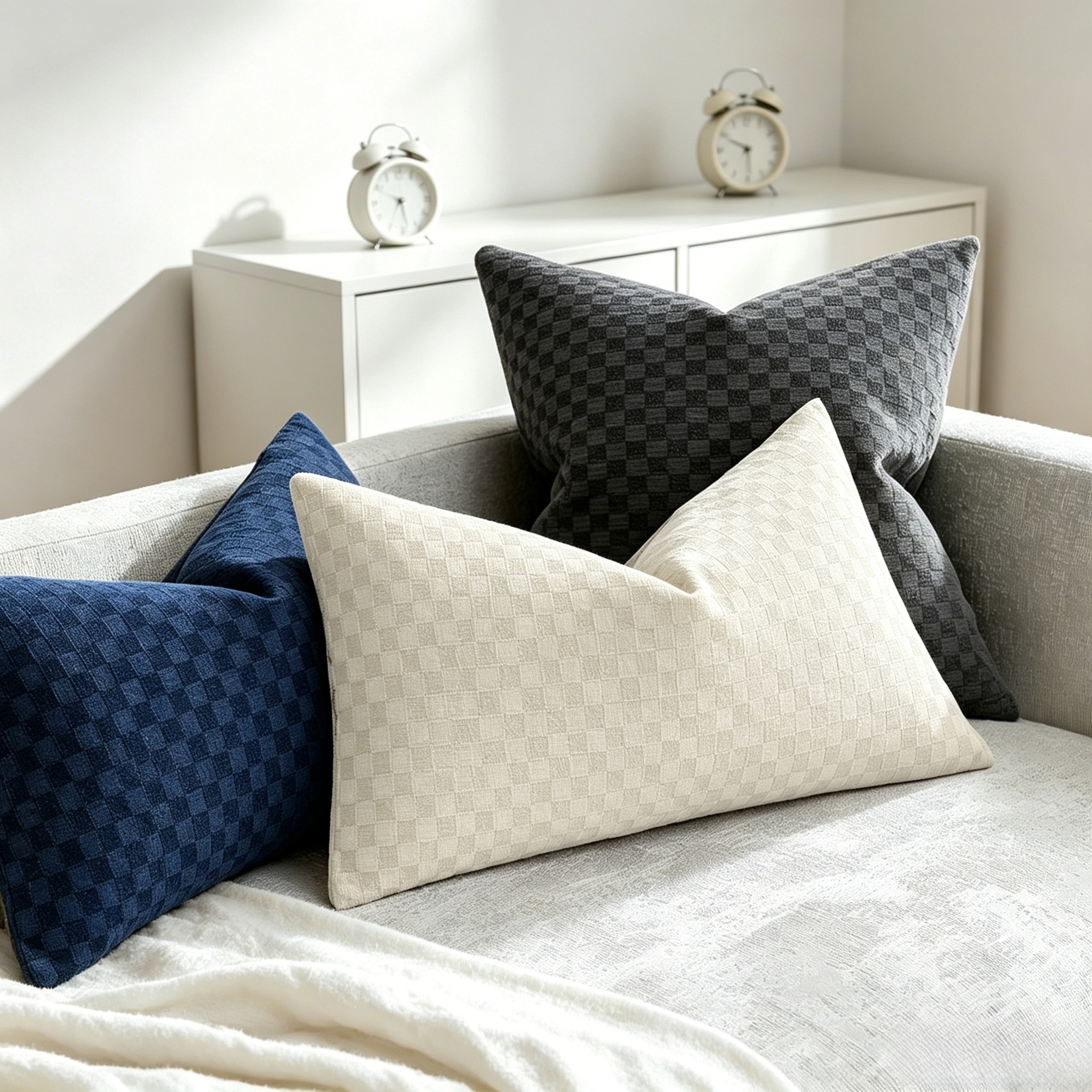 Chenille Three-dimensional Small-check Throw Pillow Sofa Cushion Cover Solid Color — foto 7
