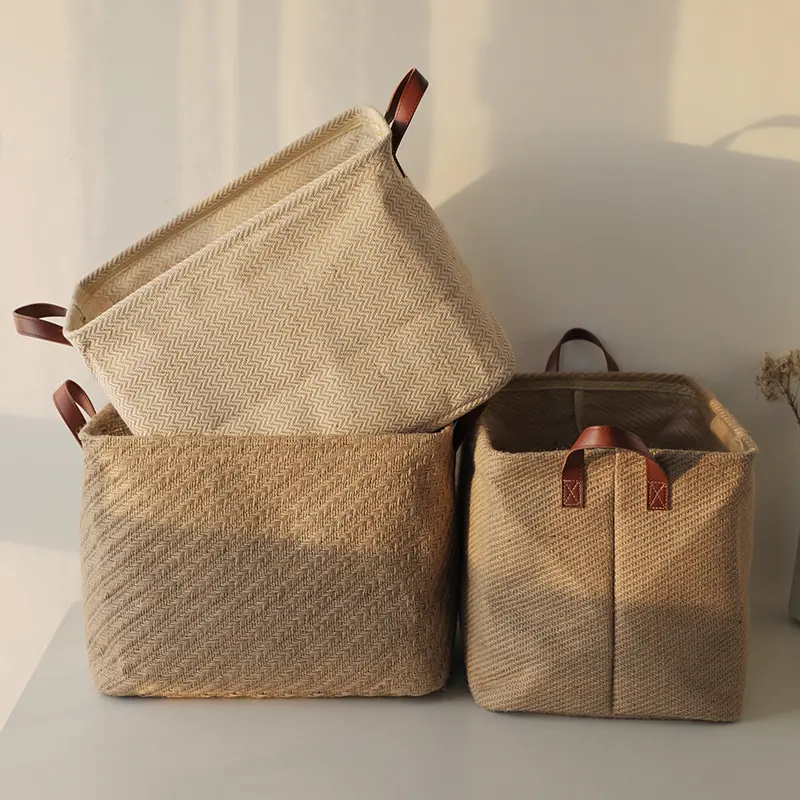 Storage Basket Jute Fabric Foldable Box