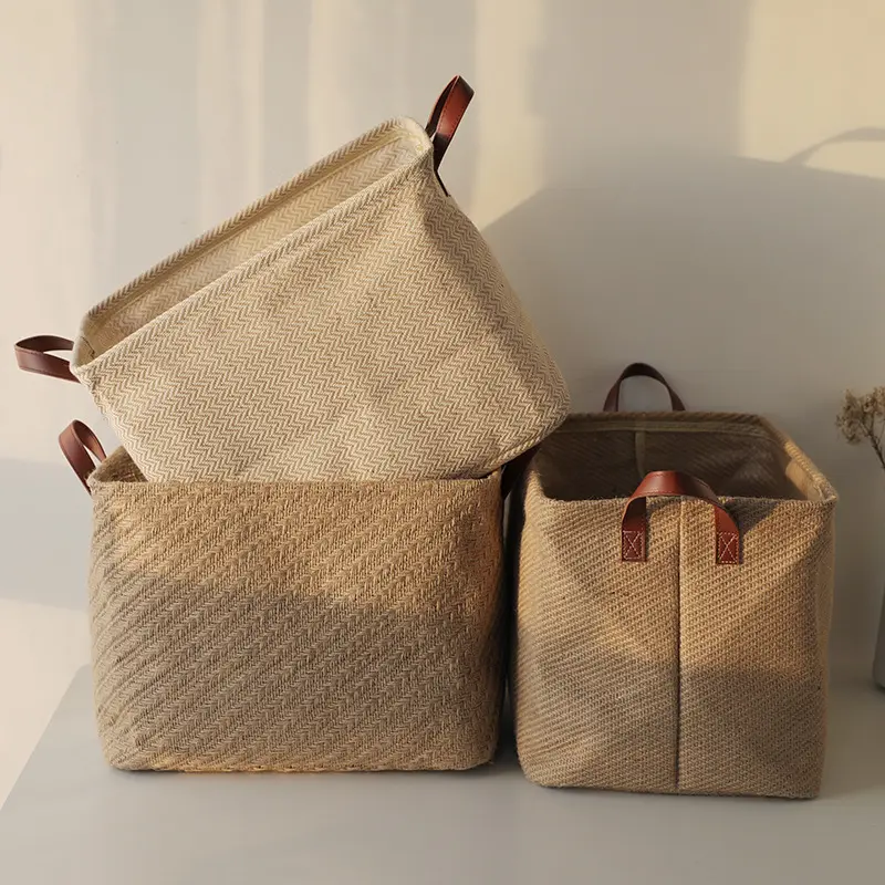 Storage Basket Jute Fabric Foldable Box