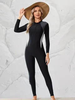 Long-sleeve Swimsuit That Flatters Curvy Figures And Provides Modest Coverage - Black - View 1
