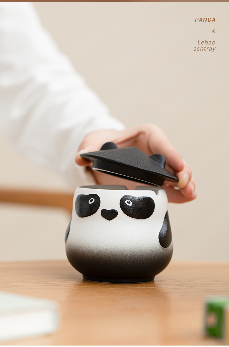 Title 8, Cute Creative Panda Ashtray With Lid Prevent Fl...