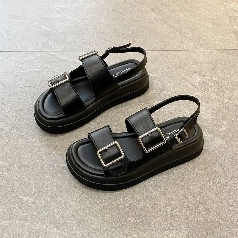 Women's Summer Metal Suqare Buckle Platform Sandals