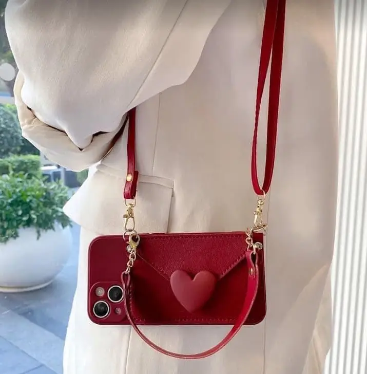 Milk Brown Love Coin Purse Phone Case Crossbody