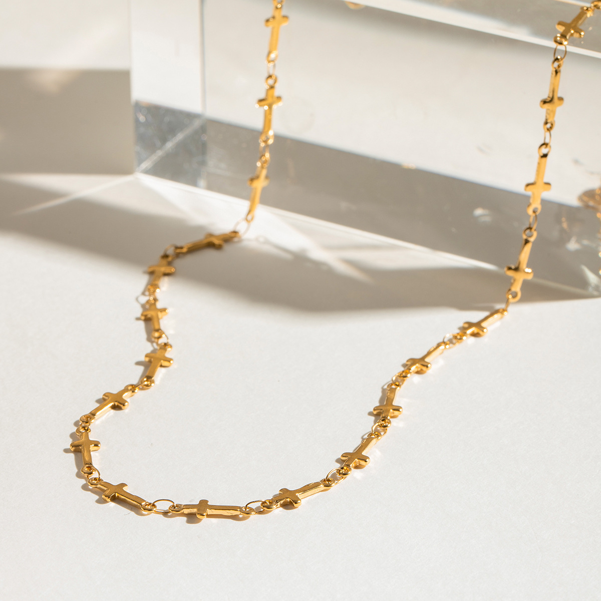 Stainless Steel Glossy Cross Chain Necklace Simple