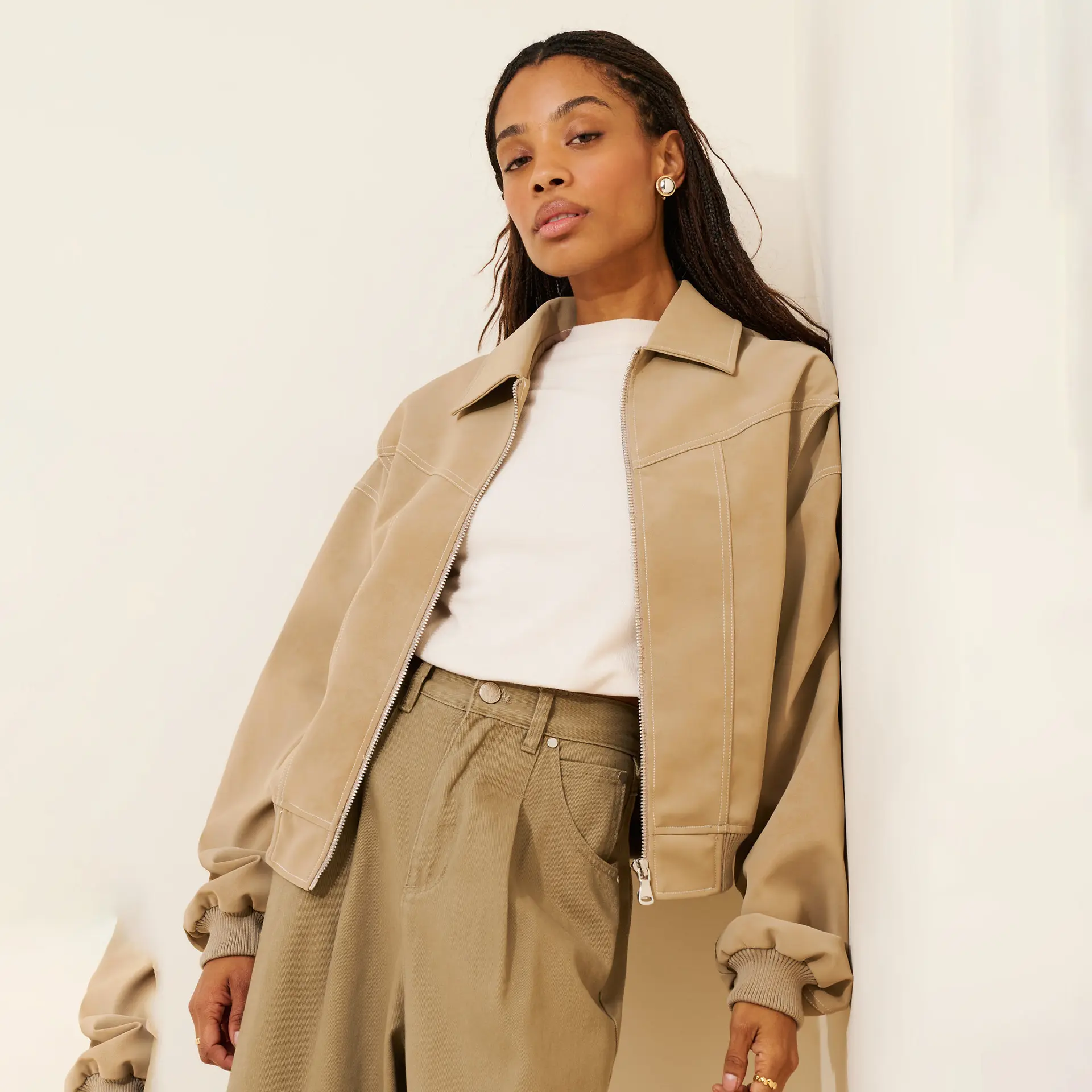Turn-down Collar Faux Leather JacketShort Style Coat
