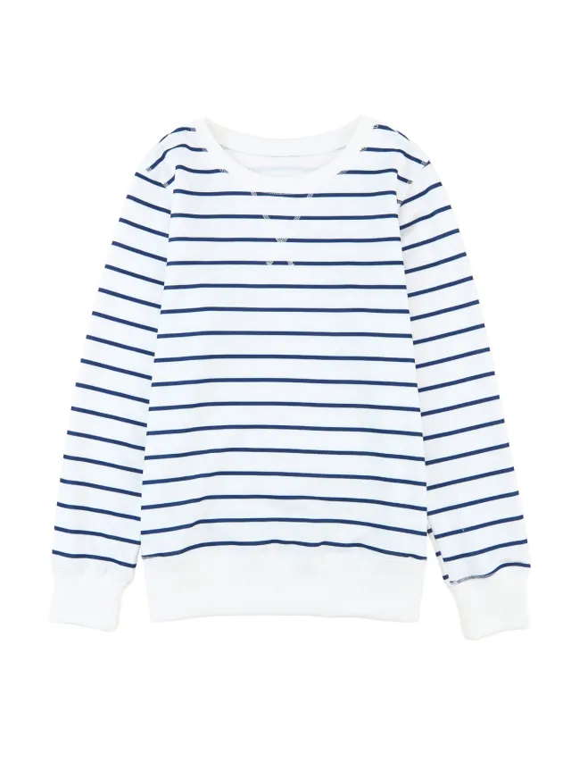 Striped Knitted Long sleeved Round neck Pullover White - Shop at LoveMi