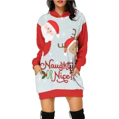 Women's Fashion Casual Printing Christmas Holiday Party Sweater Dress - Swy090206-L - View 1